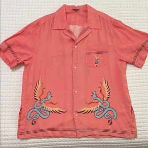 Women's Coral Button-Front Short-Sleeve Camp Blouse